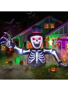 🎃10FT Inflatable Halloween  Half-Body Giant Skeleton Blow Ups Outdoor Decor